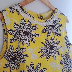 Vintage 70's Handmade (No Tag) Floral Sleeveless Yellow Dress
